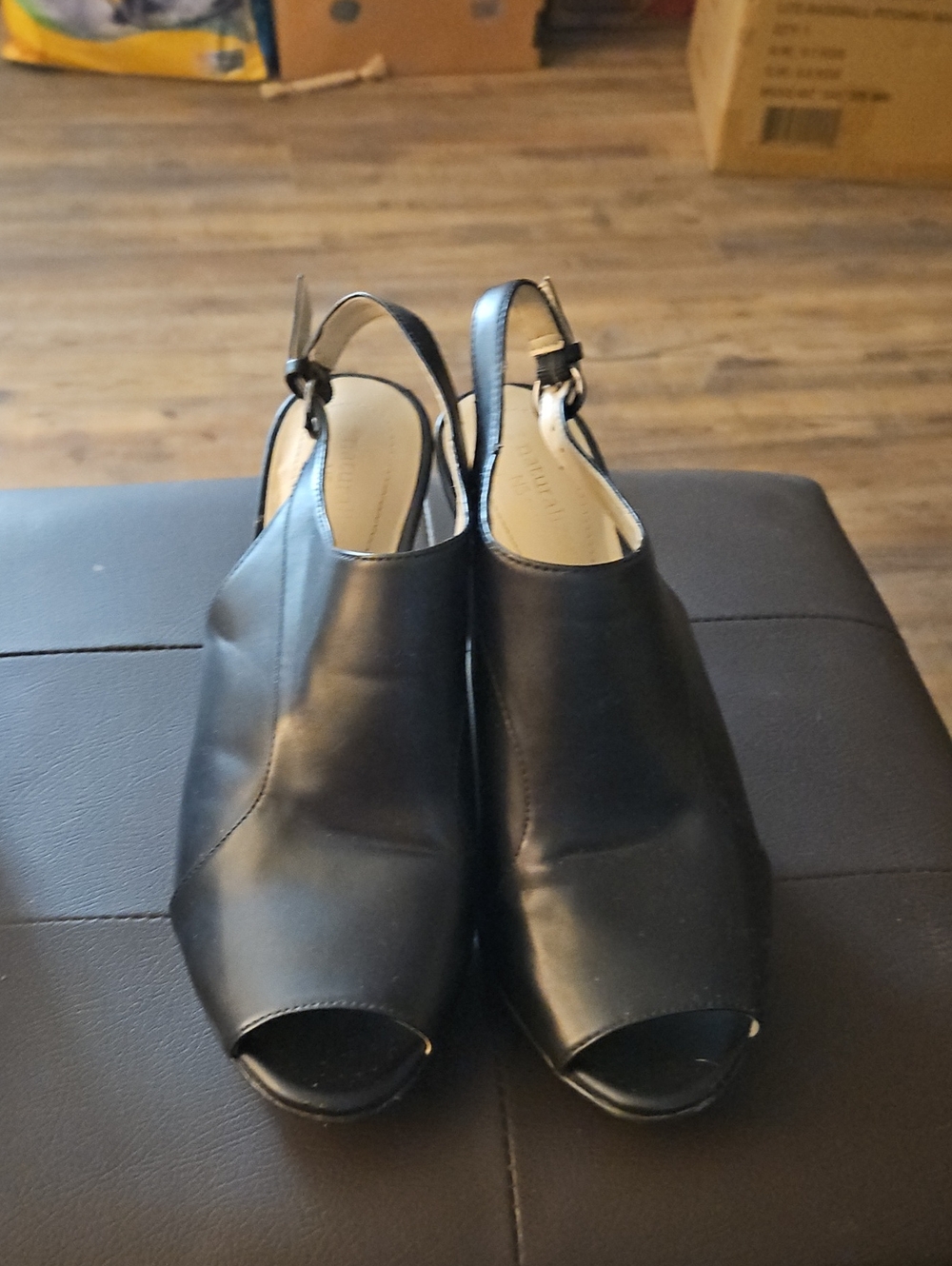 Naturalizer Black Peep-Toe Slingback Heels